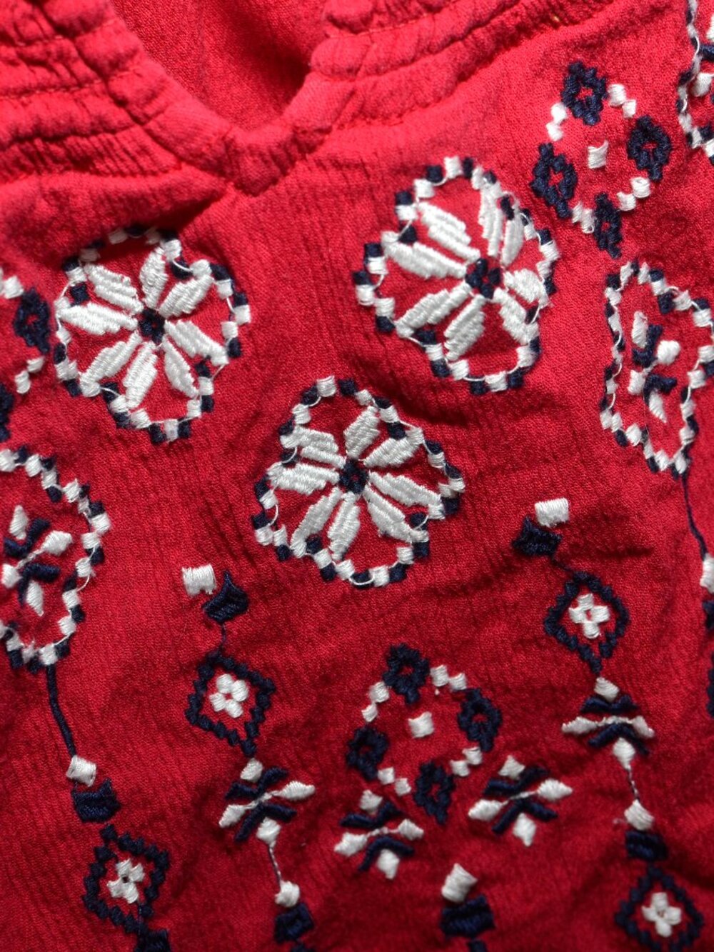 Plus Size 5X Catherines Cotton Red Peasant Style Blouse - Embroidery & Tassels - Picture 6 of 8